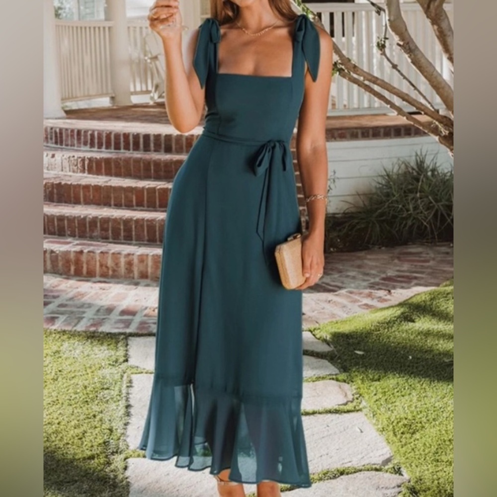Show Me Your MuMu | Claire Midi Dress in Emerald Chiffon | Women’s Dress | NWT